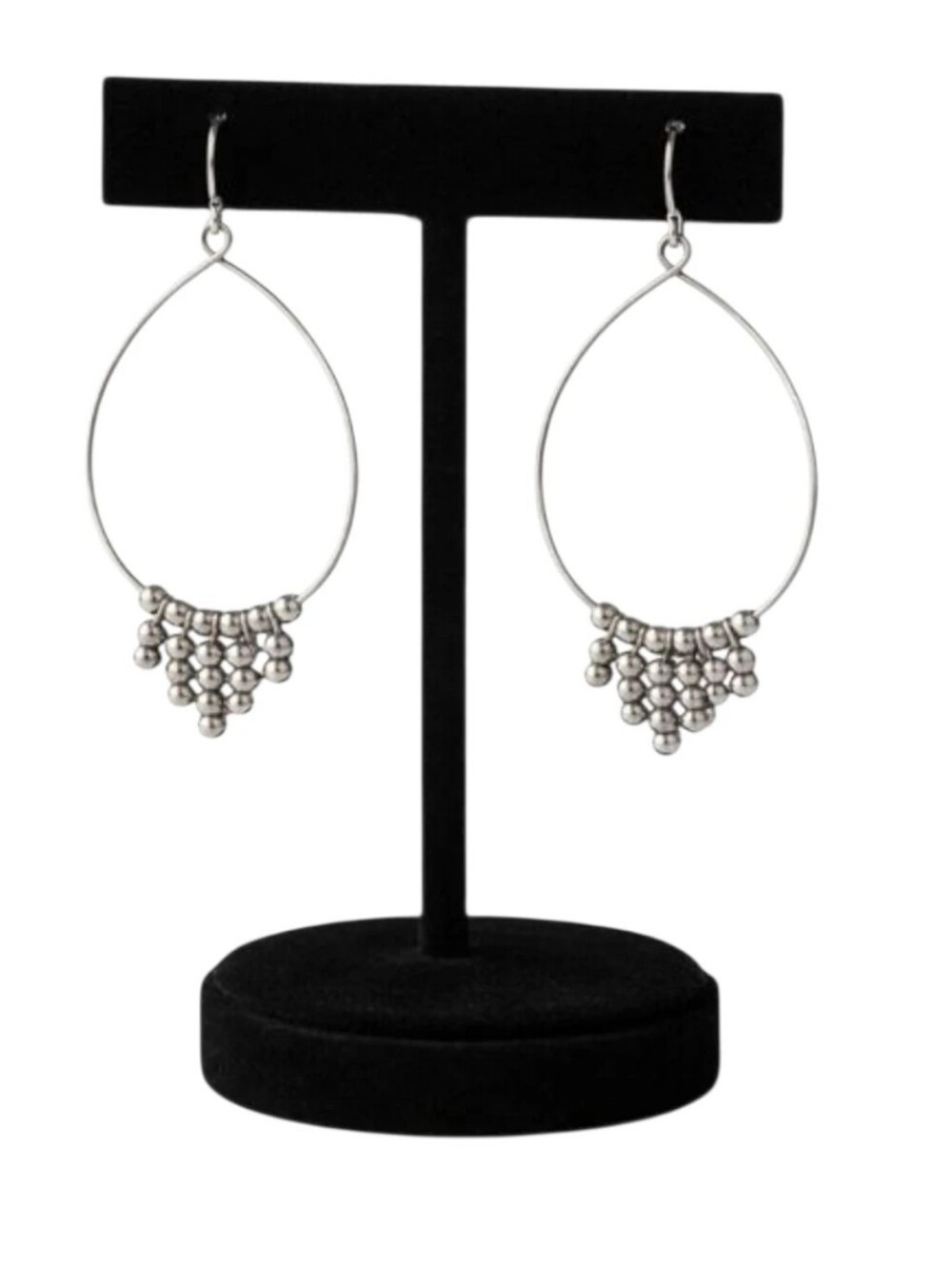 Chico’s Silver Oval Wire Hoop Beaded Earrings